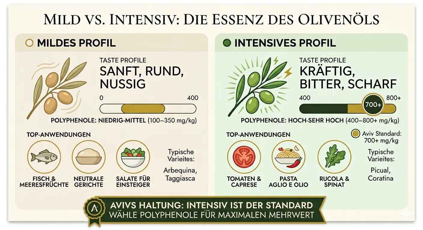 Mildes vs intensives Olivenöl – was der Unterschied wirklich bedeutet